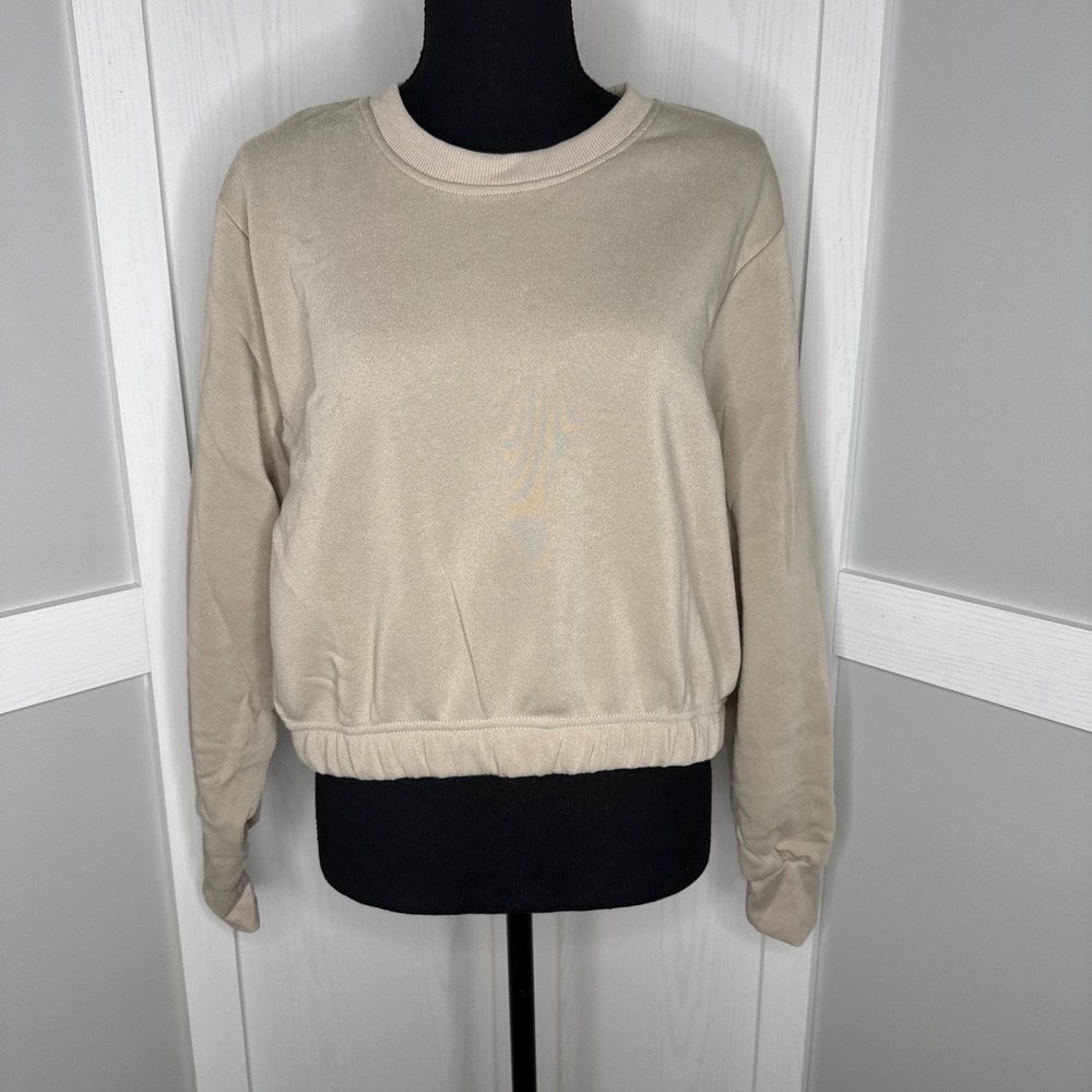 Real Essentials Cropped Sweatshirt Beige‎ Pullover Size 2XL Women's -READ-
